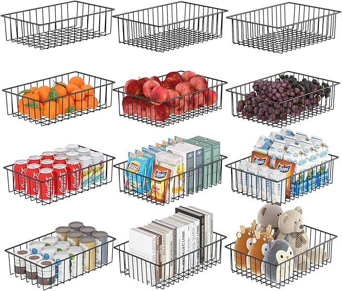 12-Pack Extra Large Wire Storage Baskets for Organizing.