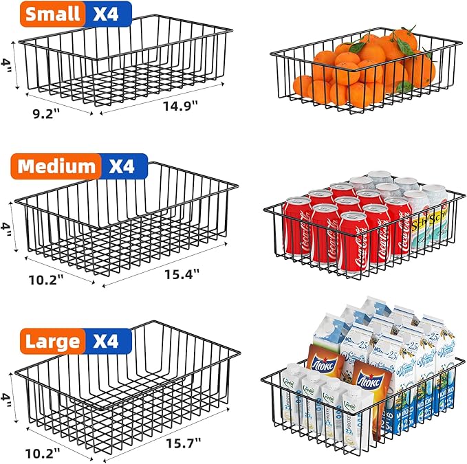 12-Pack Extra Large Wire Storage Baskets for Organizing.