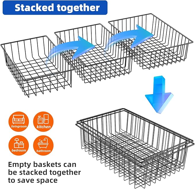 12-Pack Extra Large Wire Storage Baskets for Organizing.