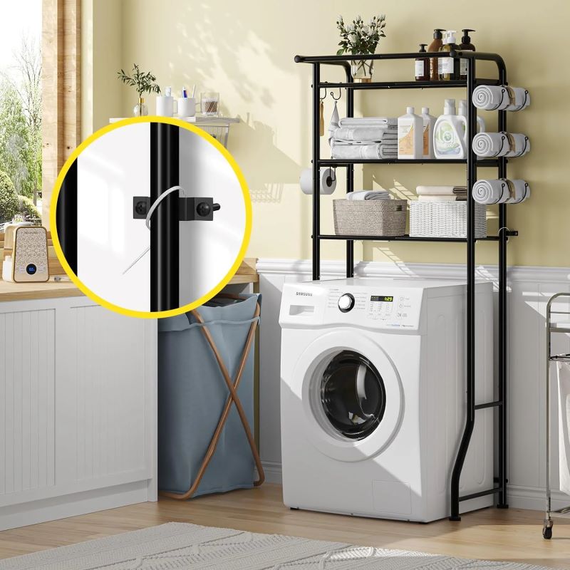 3-Tier Over The Toilet Storage Rack with Hooks and Paper Holder for Bathroom