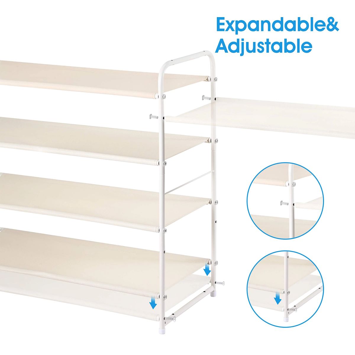 4-Tier Stackable Shoe Rack, Adjustable Fabric Shelf Organizer for 12-16 Pairs