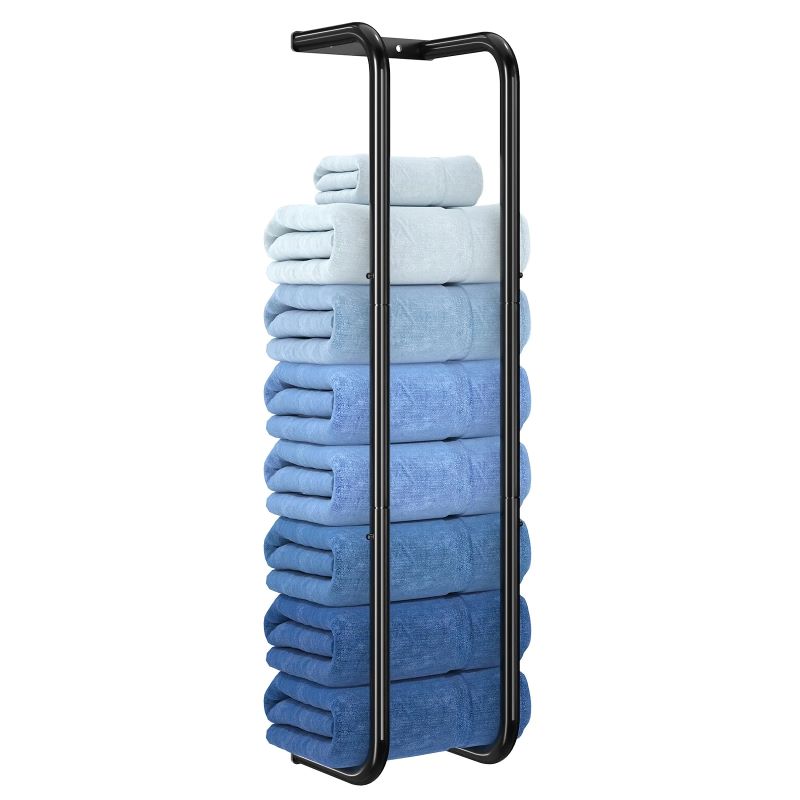 Wall-Mounted Towel Storage Rack for Bathroom, Holds 9 Large Towels, Black