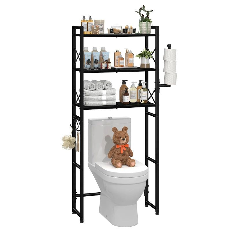 Heavy Duty 3-Tier Over The Toilet Storage Rack with Hooks and Paper Holder