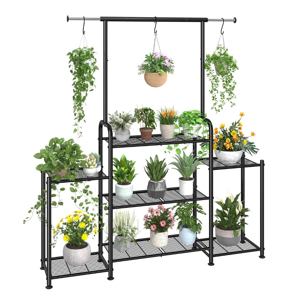 Heavy Duty 3-Tier Metal Plant Stand for Indoor/Outdoor Use, Black
