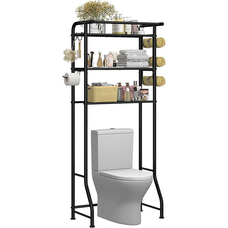 3-Tier Over The Toilet Storage Rack with Hooks and Paper Holder for Bathroom
