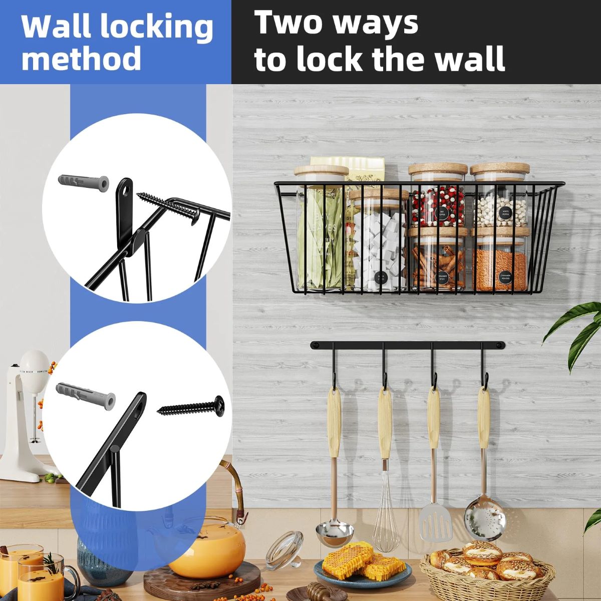 8-Pack Wall Mount Spice Rack Organizer for 192 Spice Jars with Hooks