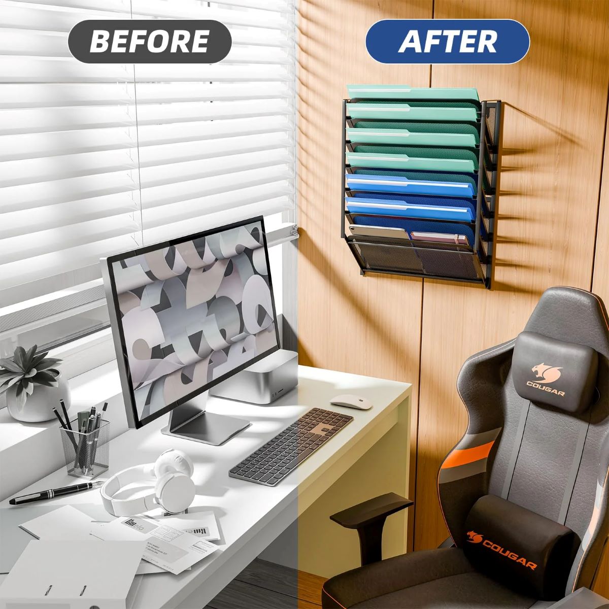 7-Pocket Mesh Wall File Organizer for Home, Office & School Storage