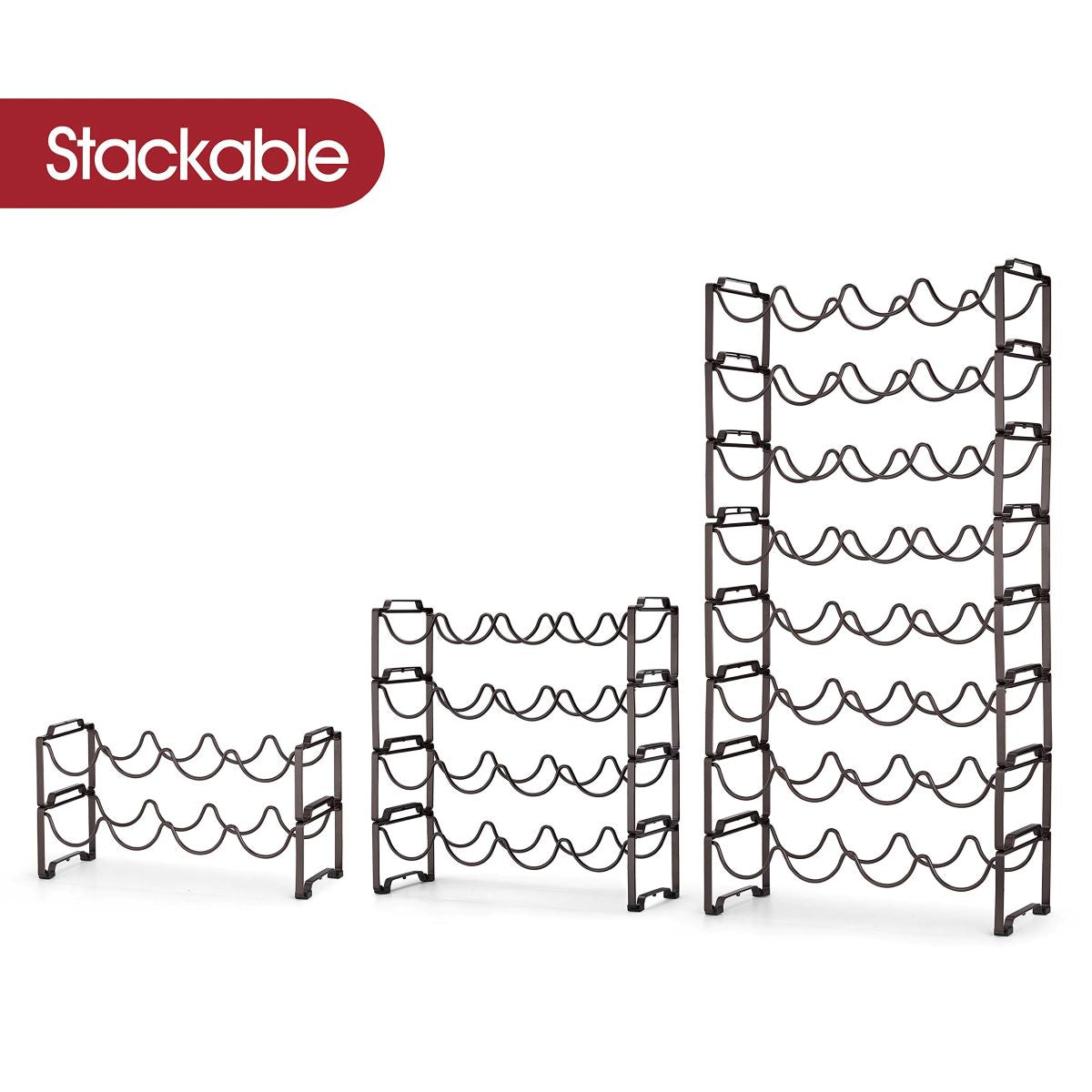 4-Tier Stackable Wine Rack, Holds 16 Bottles, Elegant Bronze Storage Organizer