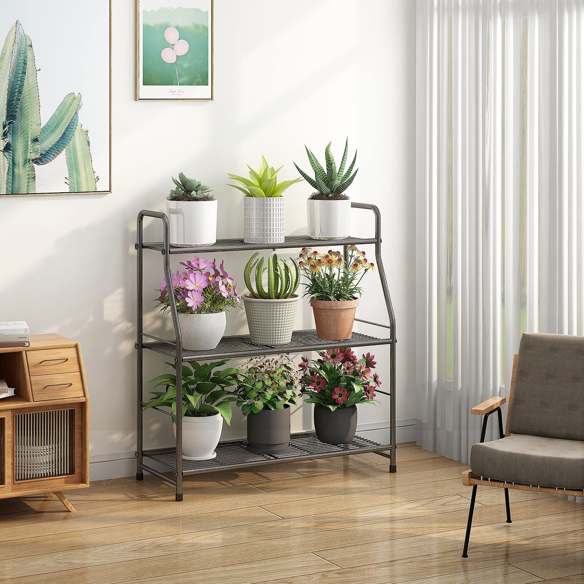 3-Tier Metal Plant Stand for Indoor/Outdoor Use, Waterproof and Durable