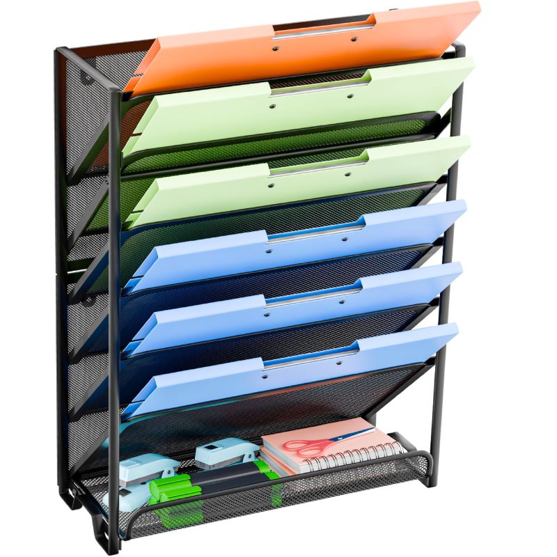 7-Tier Wall File Organizer with Mesh Design for Home and Office Storage