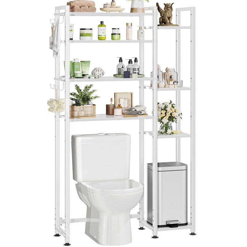 4-Tier Over-The-Toilet Storage Rack with Side Shelf & Hooks
