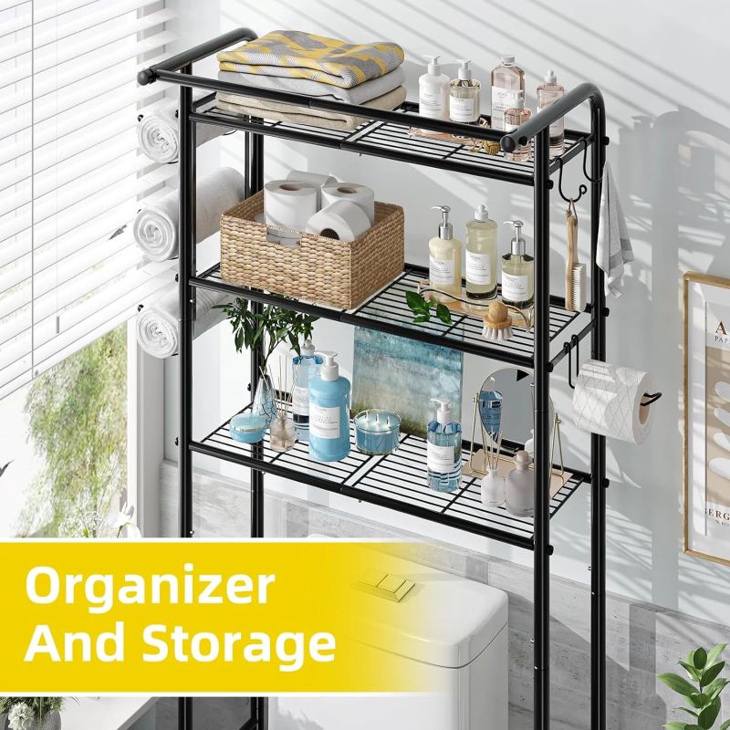 3-Tier Over The Toilet Storage Rack with Hooks and Paper Holder for Bathroom