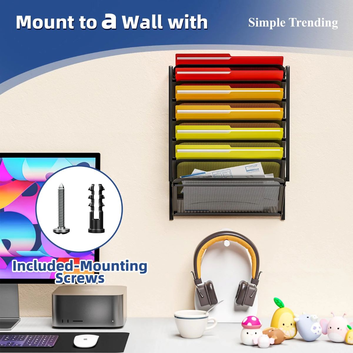 7-Pocket Mesh Wall File Organizer for Home, Office & School Storage