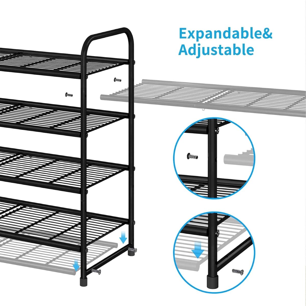 Expandable 4-Tier Shoe Rack: Adjustable Storage Organizer for 12-15 Pairs