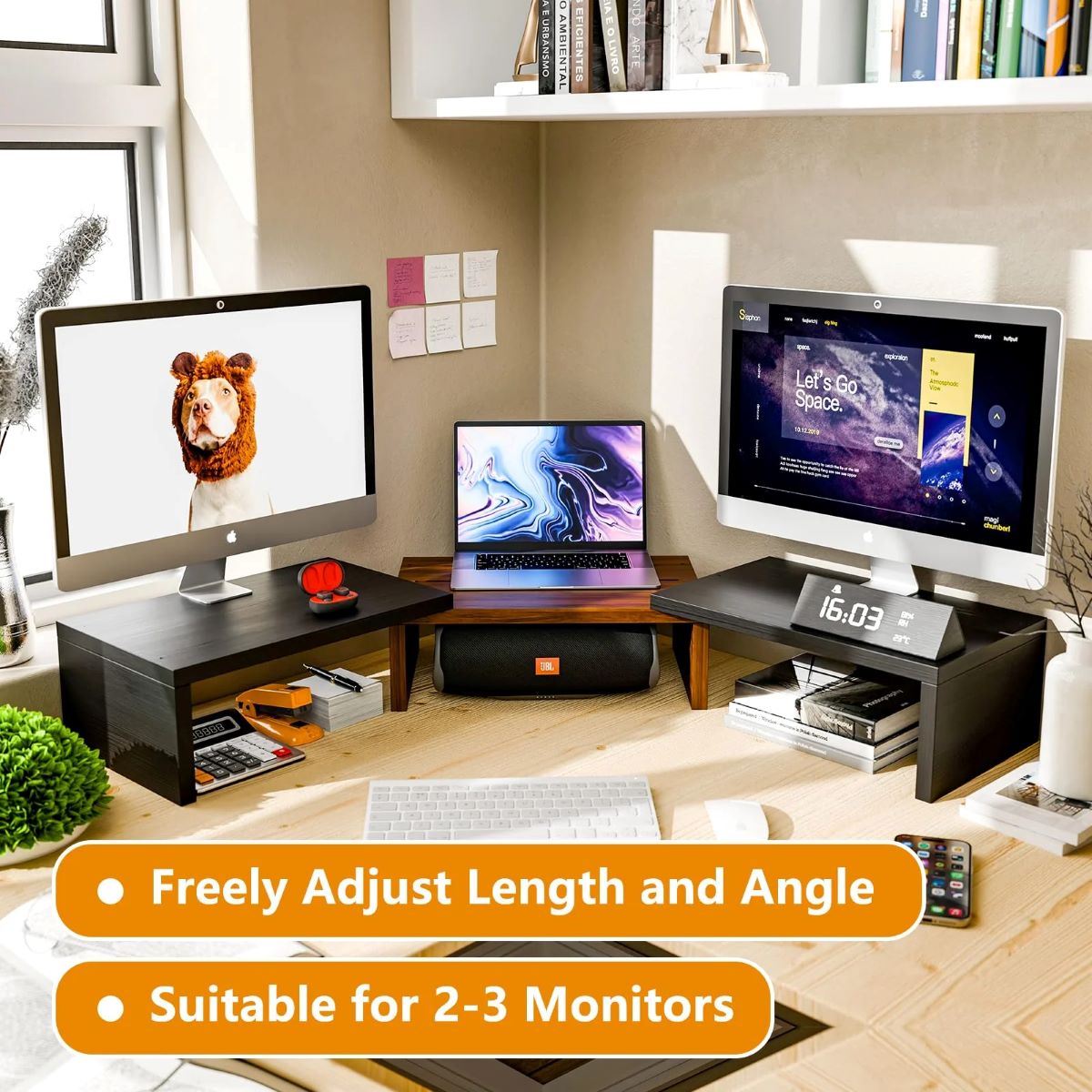 Adjustable Monitor Stand Riser with Drawer and 3 Shelves for Desk Organization
