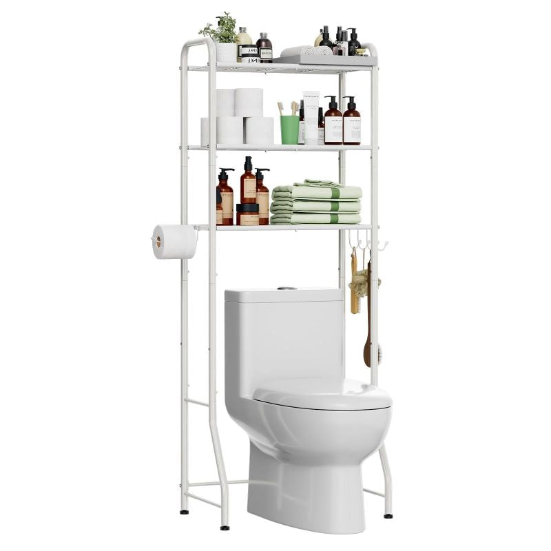 3-Tier Over The Toilet Storage Rack with Hooks and Paper Holder for Bathroom