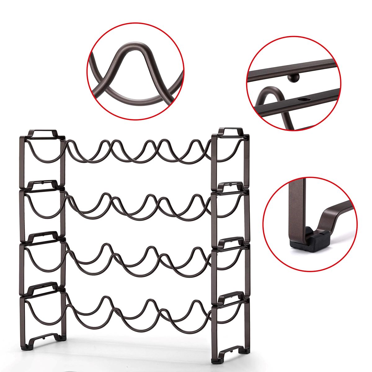 4-Tier Stackable Wine Rack, Holds 16 Bottles, Elegant Bronze Storage Organizer