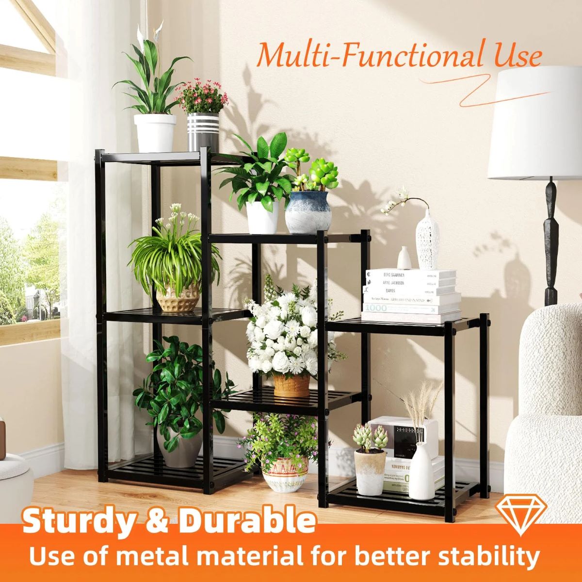 Heavy Duty 7-Tier Metal Plant Stand for Indoor/Outdoor Use, Waterproof Flower Shelf