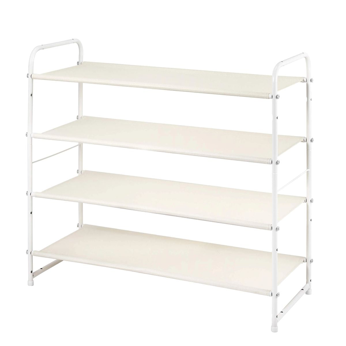 4-Tier Stackable Shoe Rack, Adjustable Fabric Shelf Organizer for 12-16 Pairs