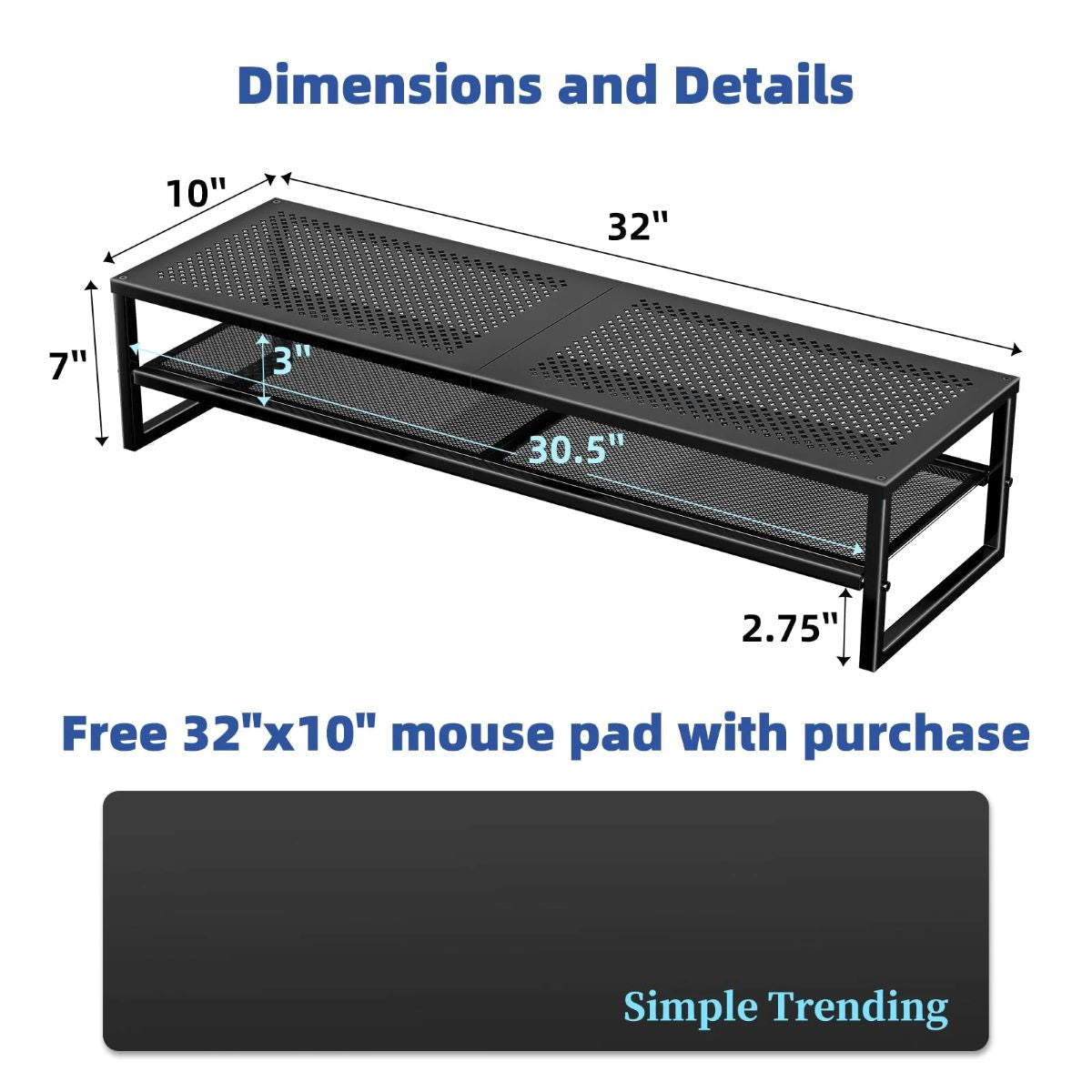 2-Tier Metal Dual Monitor Stand Riser with 32