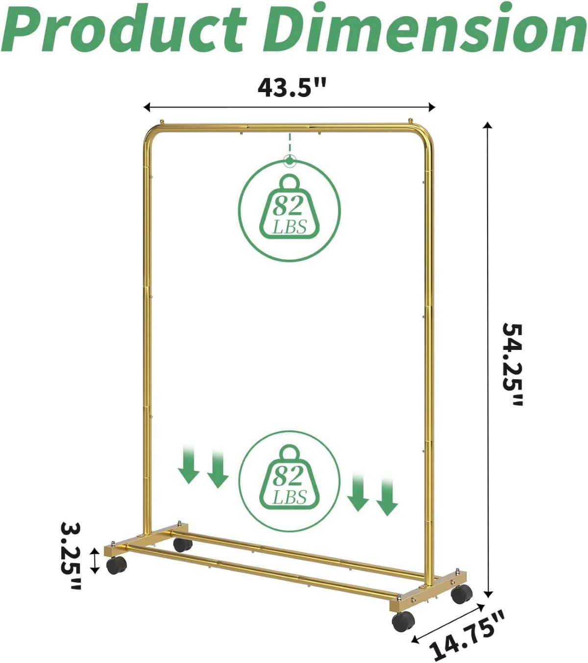 Sturdy Rolling Garment Rack with Shelves for Clothing Organization, Golden Yellow