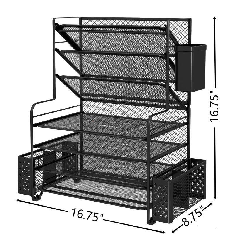 7-Tier Desk File Organizer with Pen Holder & Hanging Basket for Home Office
