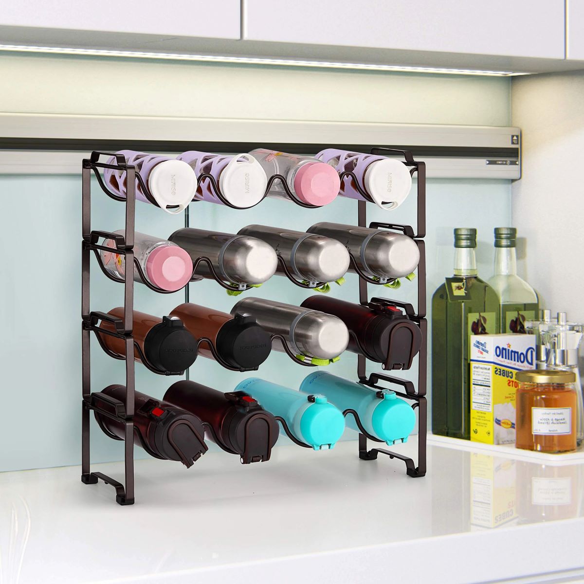 4-Tier Stackable Wine Rack, Holds 16 Bottles, Elegant Bronze Storage Organizer