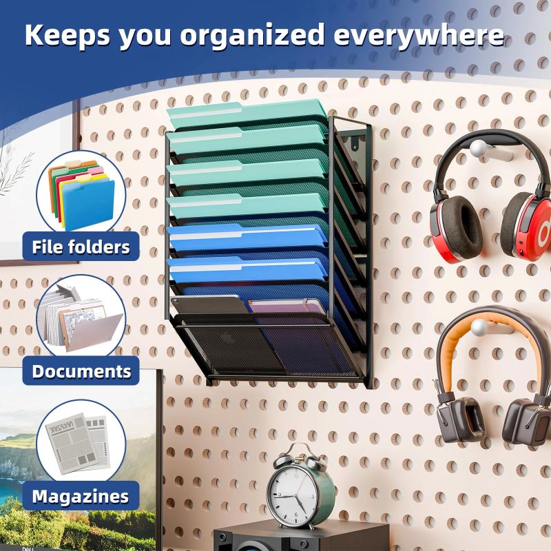 7-Pocket Mesh Wall File Organizer for Home, Office & School Storage