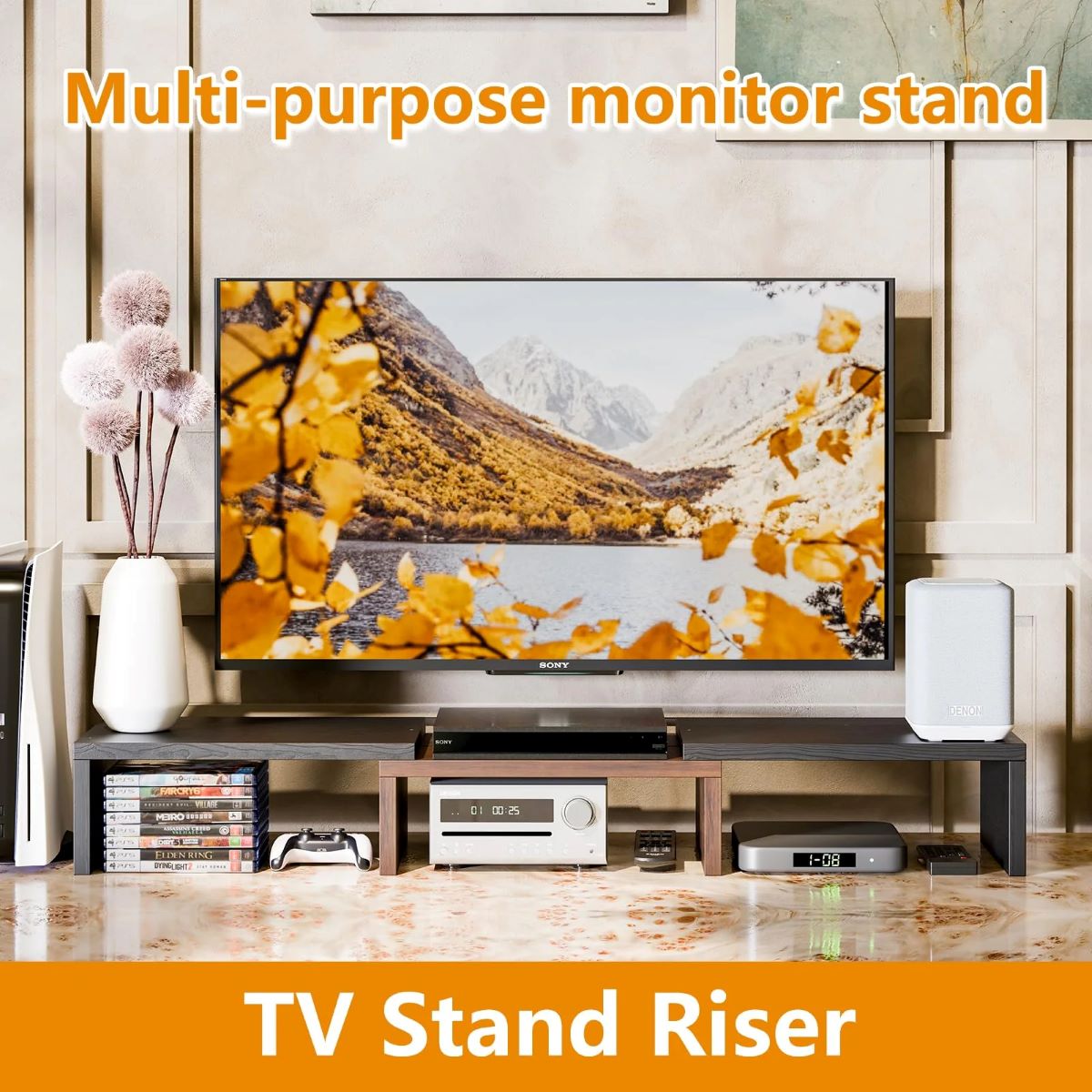 Adjustable Monitor Stand Riser with Drawer and 3 Shelves for Desk Organization