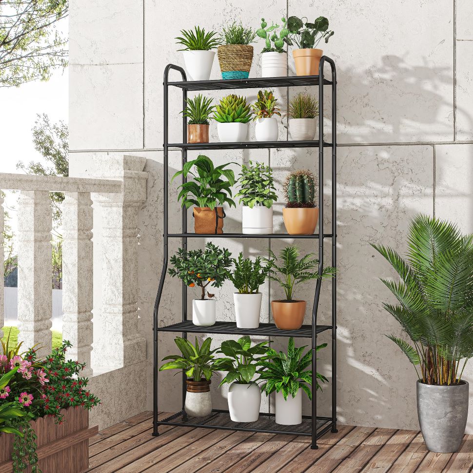 5-Tier Waterproof Metal Plant Stand - Indoor Outdoor Shelf for Home & Garden