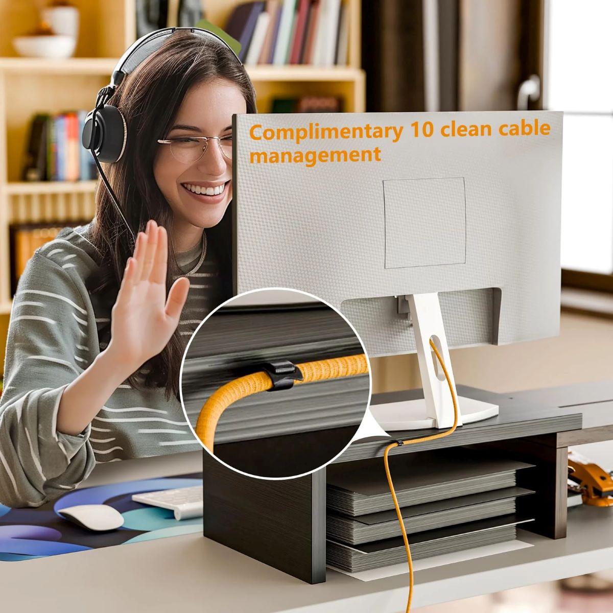 Adjustable Monitor Stand Riser with Drawer and 3 Shelves for Desk Organization