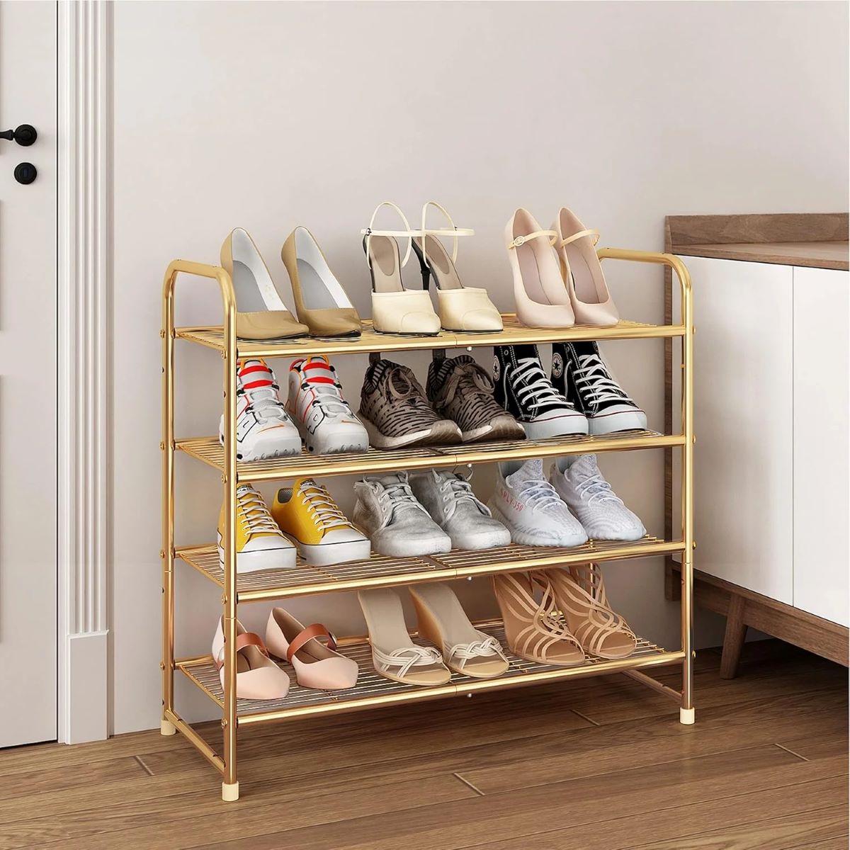 Expandable 4-Tier Shoe Rack: Adjustable Storage Organizer for 12-15 Pairs