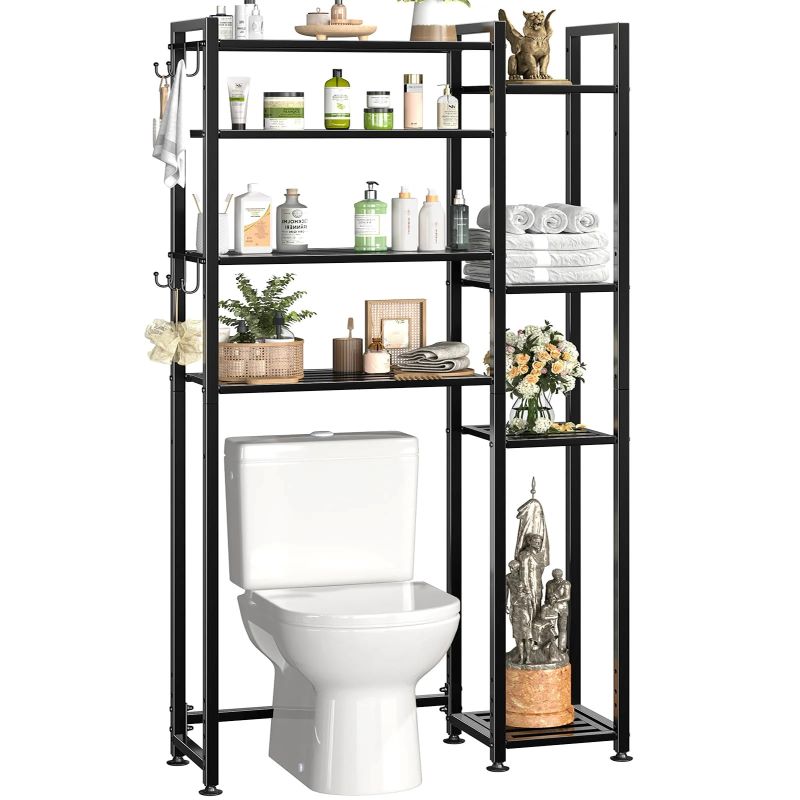 4-Tier Over-The-Toilet Storage Rack with Side Shelf & Hooks