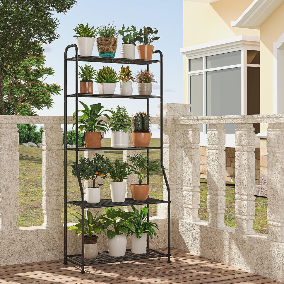 5-Tier Waterproof Metal Plant Stand - Indoor Outdoor Shelf for Home & Garden