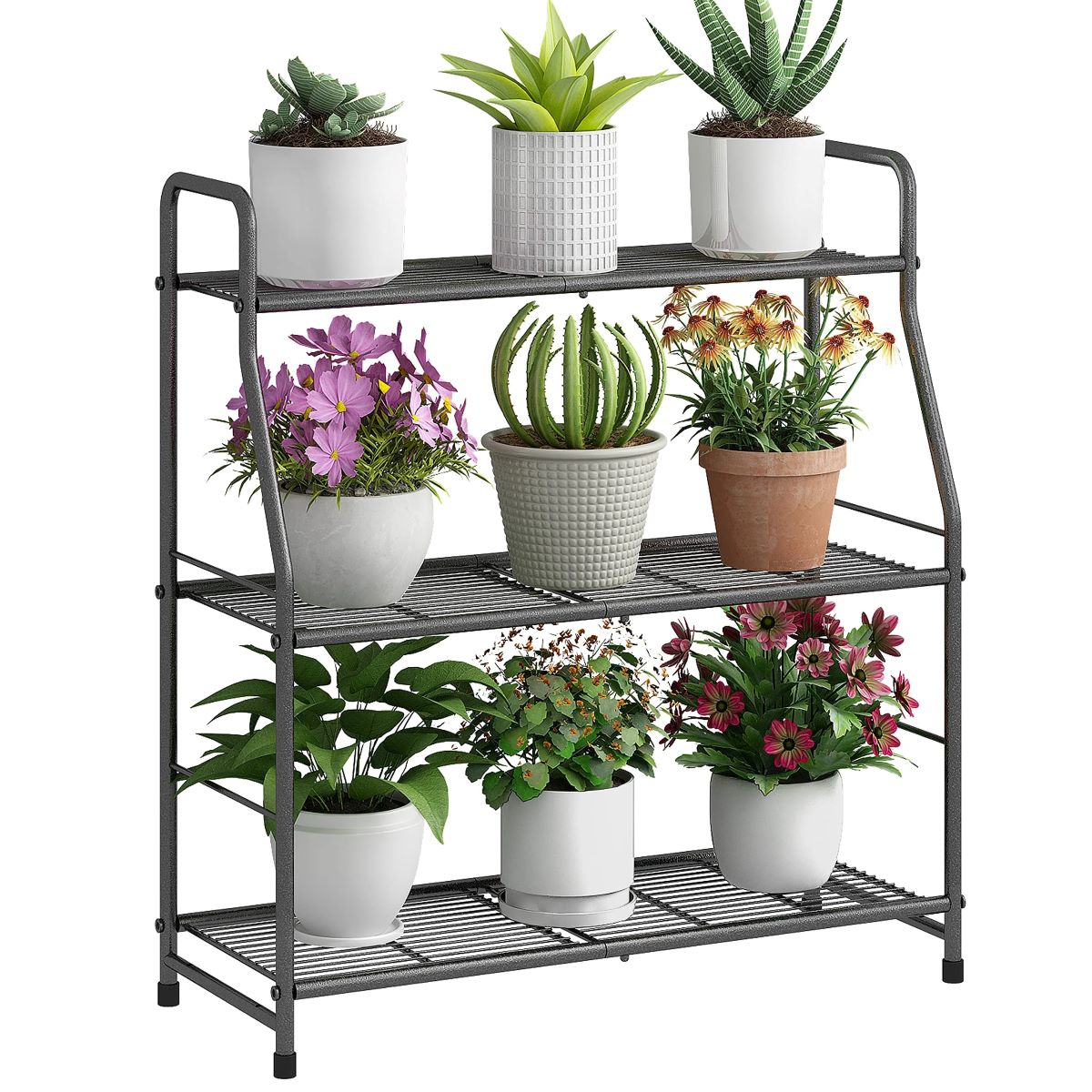 3-Tier Metal Plant Stand for Indoor/Outdoor Use, Waterproof and Durable