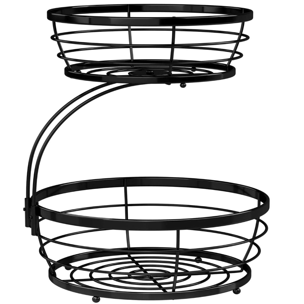 2 Tier Metal Wire Fruit Basket with Banana Hooks, Kitchen Organizer in Black