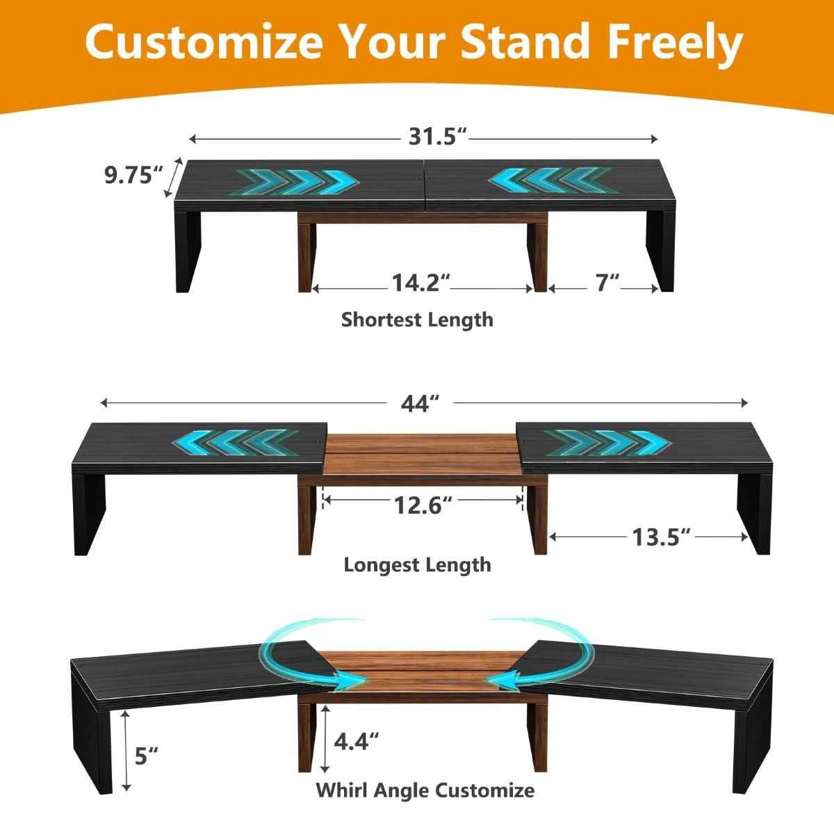 Adjustable Monitor Stand Riser with Drawer and 3 Shelves for Desk Organization
