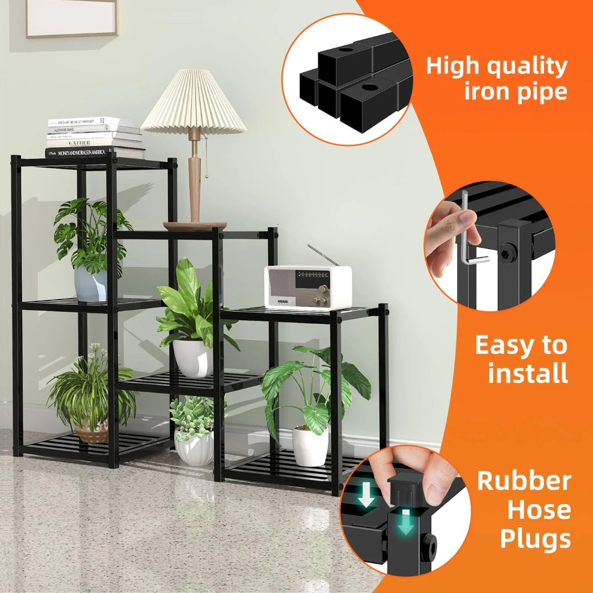 Heavy Duty 7-Tier Metal Plant Stand for Indoor/Outdoor Use, Waterproof Flower Shelf