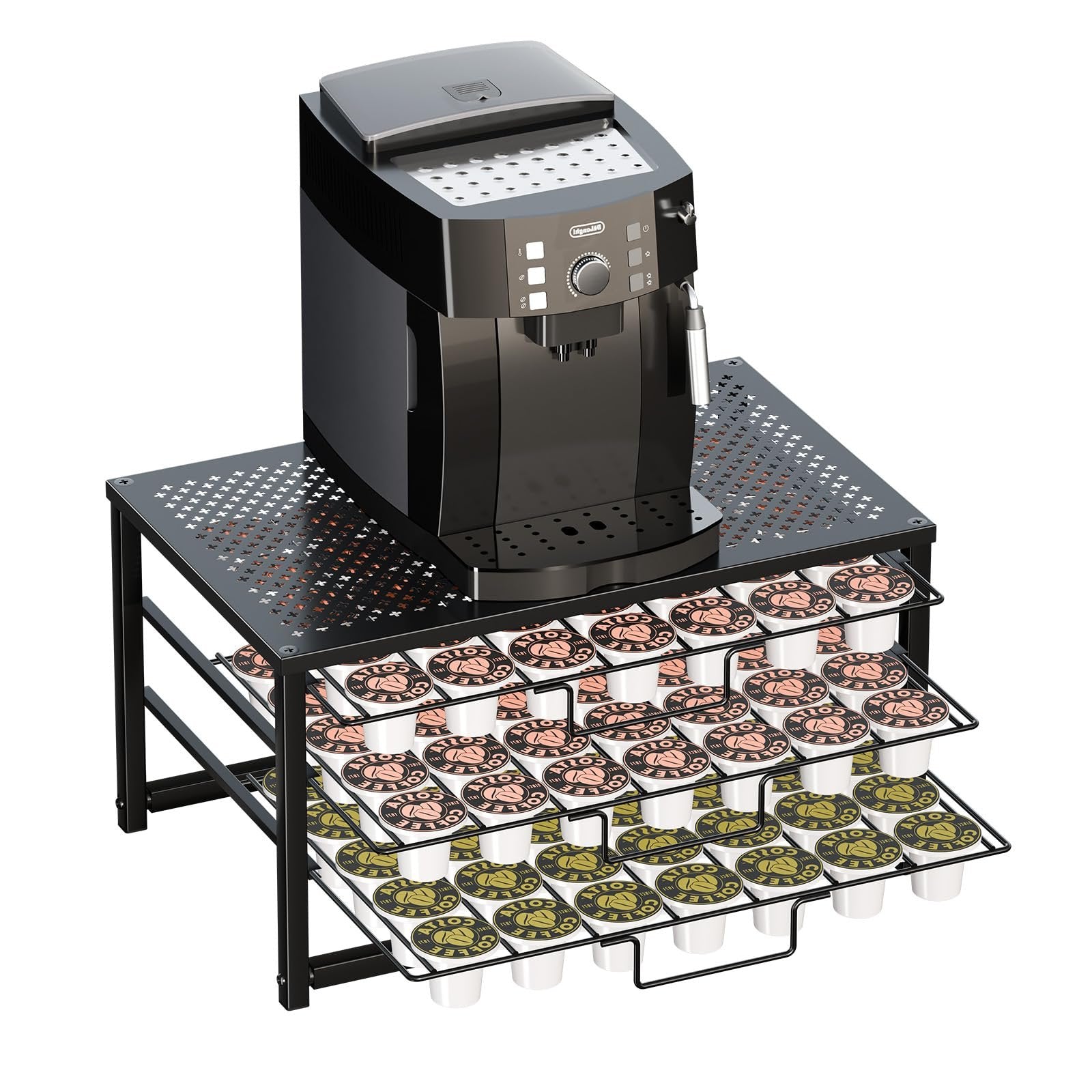 Stylish 3-Tier Coffee Pod Holder with Sliding Drawer, 105 Pod Capacity, Black