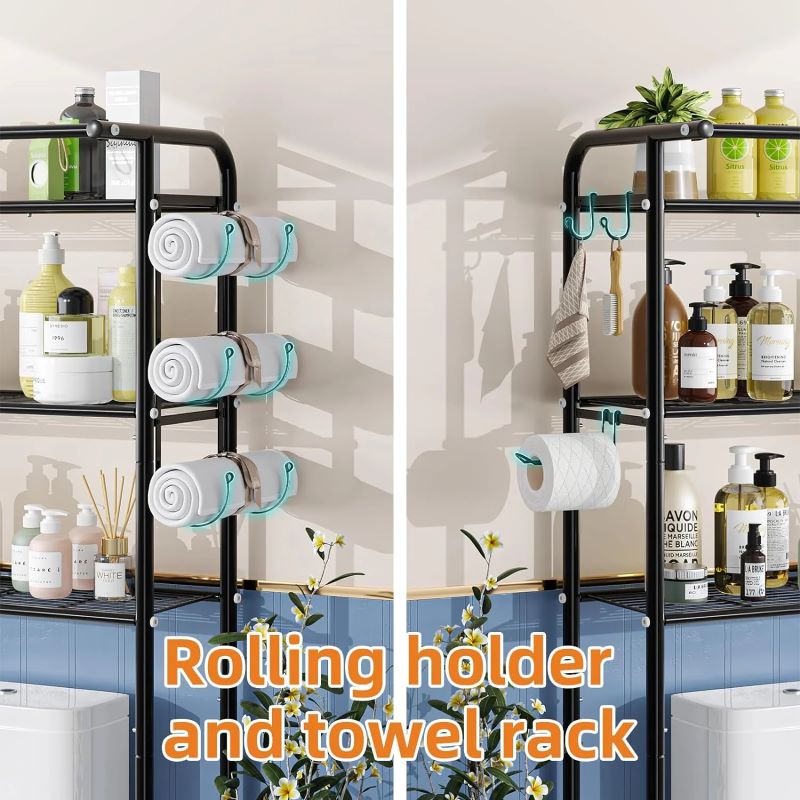 3-Tier Over The Toilet Storage Rack with Hooks and Paper Holder for Bathroom