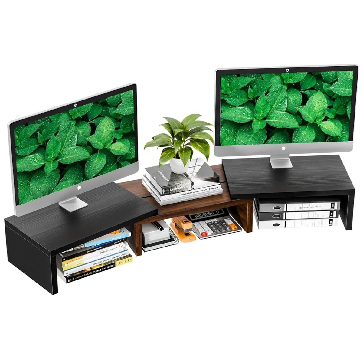 Adjustable Monitor Stand Riser with Drawer and 3 Shelves for Desk Organization