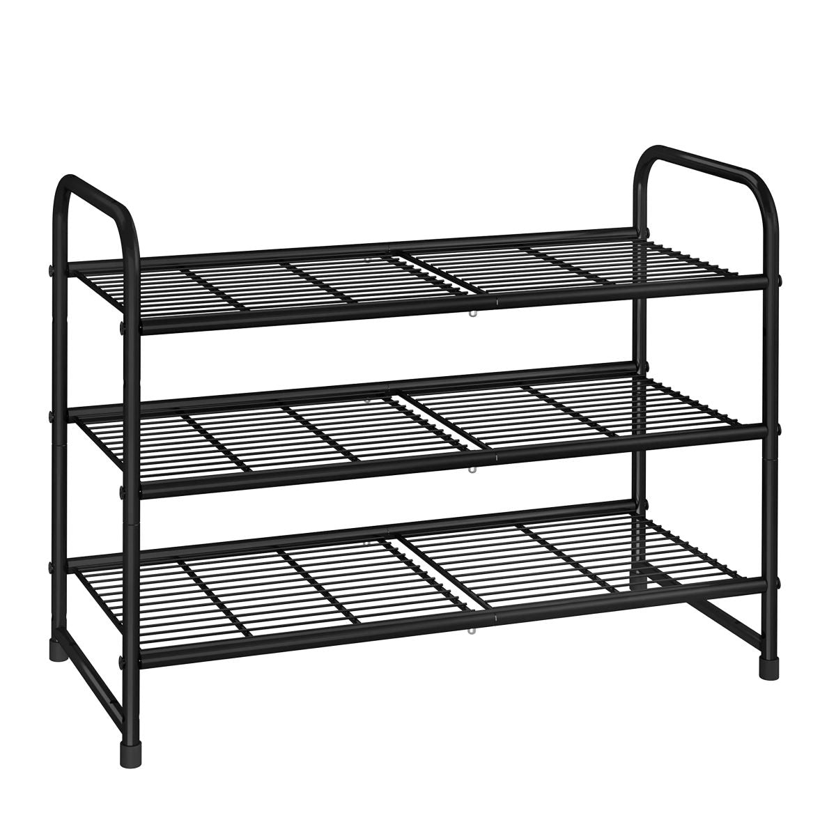 3-Tier Stackable Shoe Rack, Expandable Wire Grid Organizer, Adjustable Black Shelves