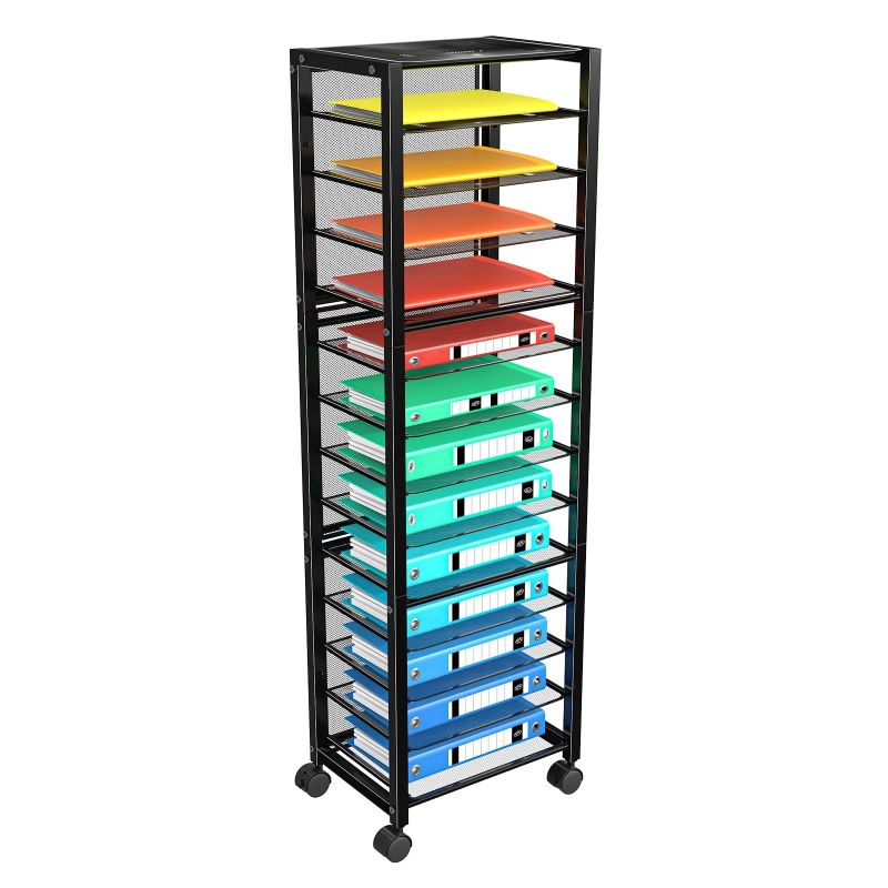 14-Tier Rolling File Cart - Versatile Desk Organizer with Sliding Trays