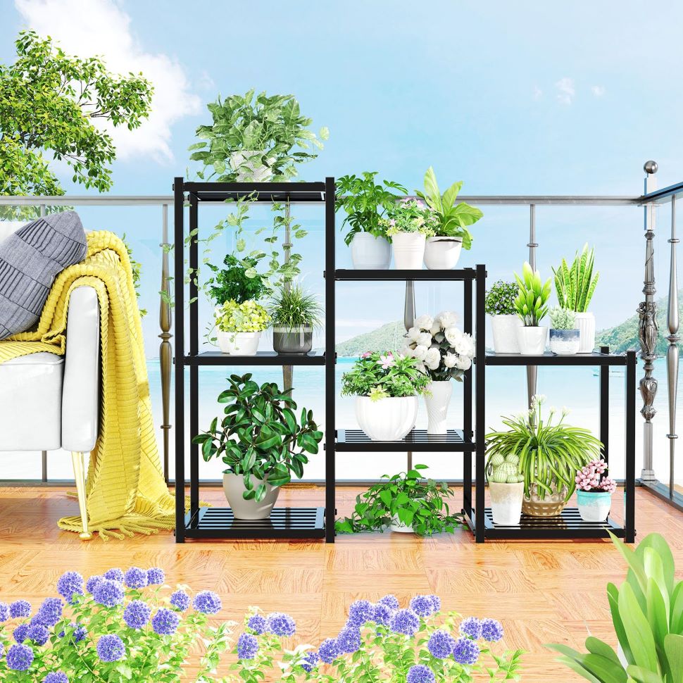 Heavy Duty 7-Tier Metal Plant Stand for Indoor/Outdoor Use, Waterproof Flower Shelf