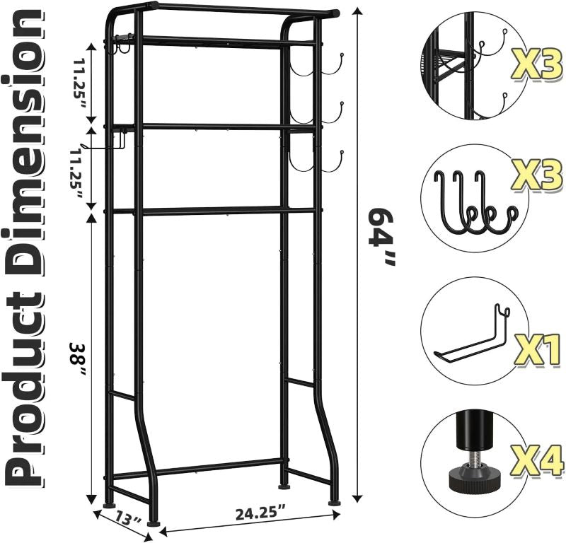 3-Tier Over The Toilet Storage Rack with Hooks and Paper Holder for Bathroom