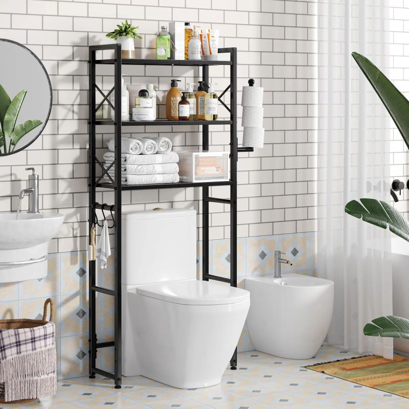 Heavy Duty 3-Tier Over The Toilet Storage Rack with Hooks and Paper Holder