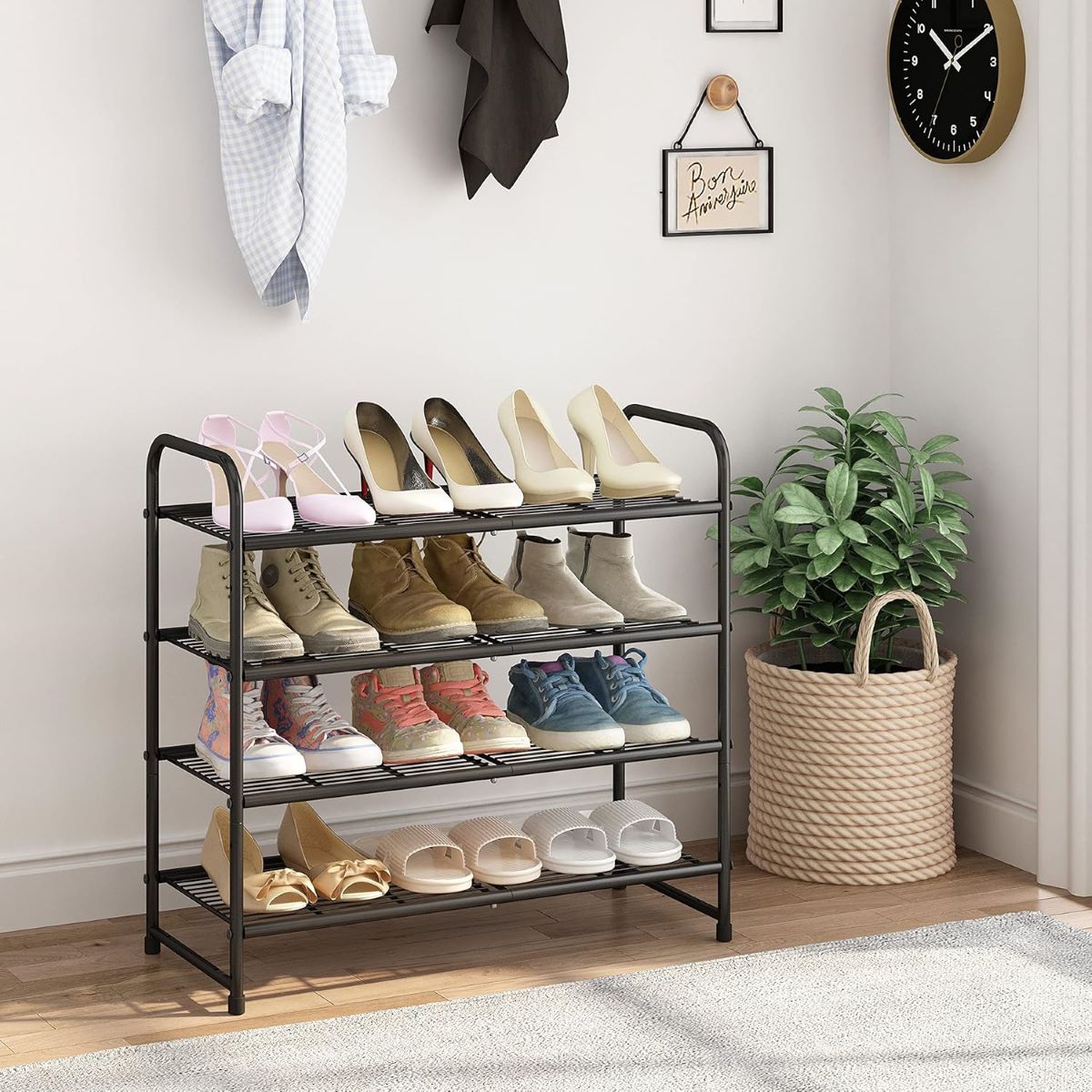Expandable 4-Tier Shoe Rack: Adjustable Storage Organizer for 12-15 Pairs