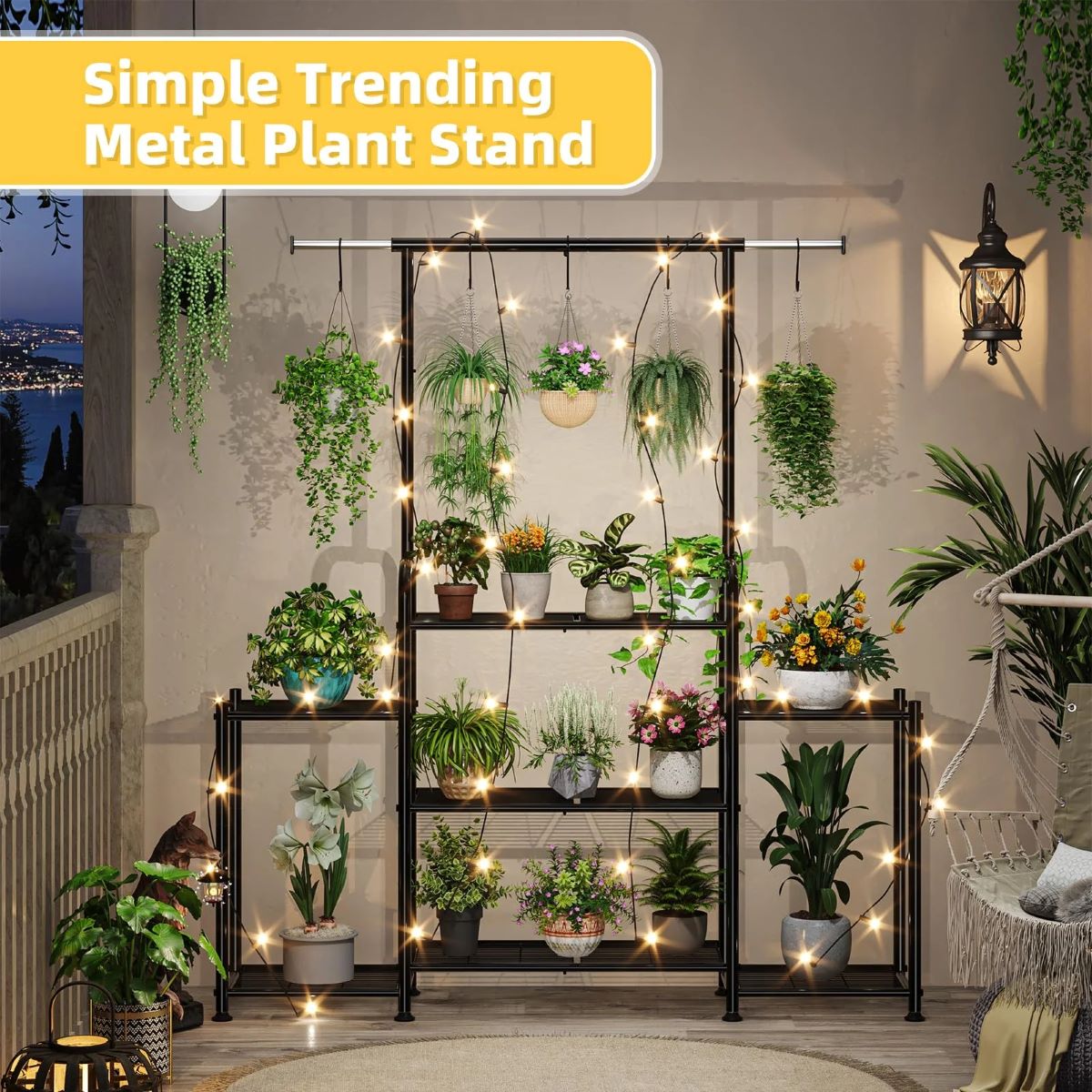 Heavy Duty 3-Tier Metal Plant Stand for Indoor/Outdoor Use, Black