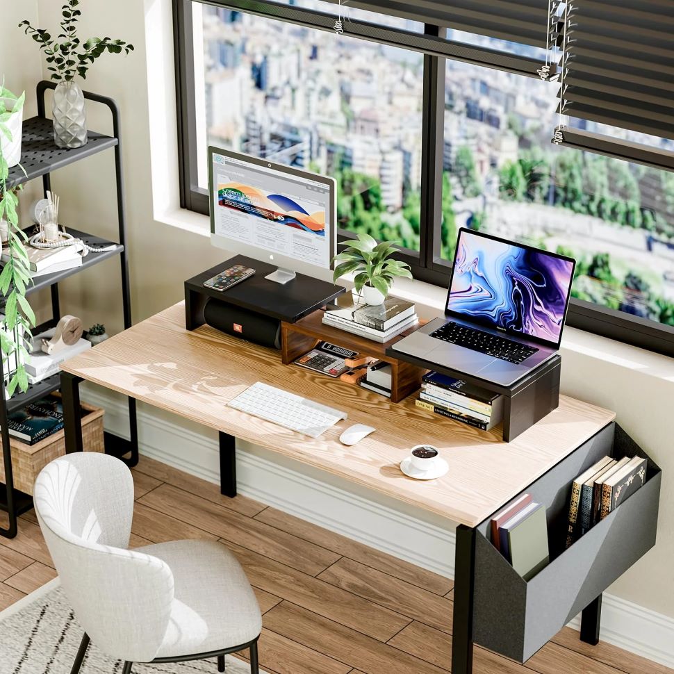 Adjustable Monitor Stand Riser with Drawer and 3 Shelves for Desk Organization