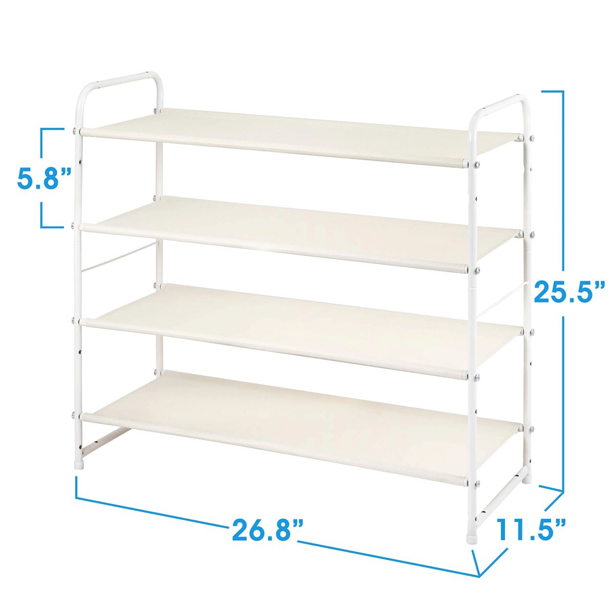 4-Tier Stackable Shoe Rack, Adjustable Fabric Shelf Organizer for 12-16 Pairs